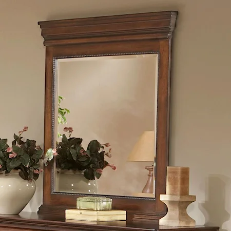 Vertical Wall Hanging Mirror with Crowbn Molding and Beveled Glass